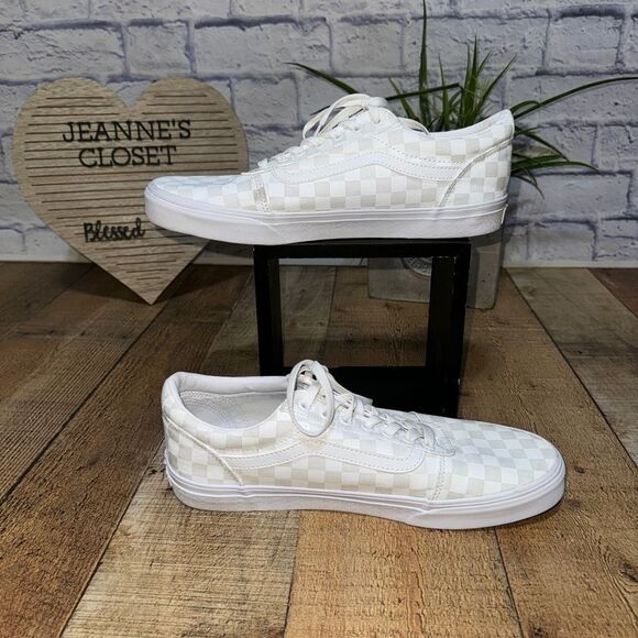 Vans Checkered Checkerboard Lace Up Sneakers White on White Mens 11.5 - Picture 2 of 11
